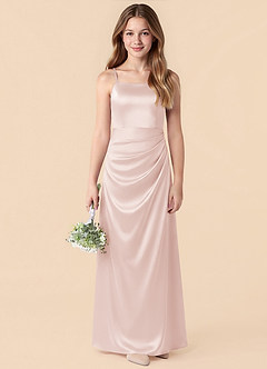 Azazie Renna Junior Blushing Pink Mermaid Pleated Stretch Satin Dress image1