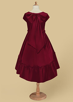 Azazie Lee Flower Girl Dresses Burgundy A-Line Bow Stretch Satin Dress image7
