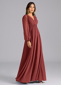 Azazie Palerma Robes de demoiselle d'honneur Robe Trapèze en Mousseline de soie Manches longues Terracotta image5