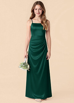 Azazie Renna Junior Emerald Mermaid Pleated Stretch Satin Dress image1