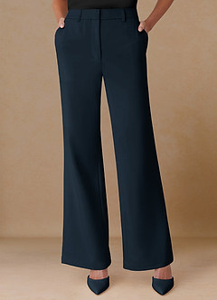 front Marina Bleu Marine Pantalon droit en tissu raffiné