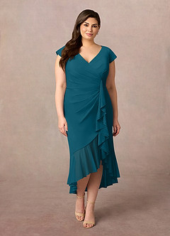 Azazie Renetta Mother of the Bride Dresses Ink Blue Sheath V-Neck Pleated Mesh Dress image8