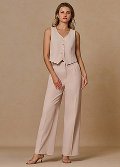 front Margaret Tan Cotton Linen Blend 3-Piece Suit