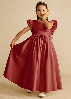 Azazie Piglette Flower Girl Dresses Terracotta A-Line Bow Matte Satin Dress image6