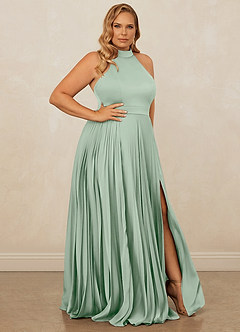 Christian Siriano Bridal for Azazie 1007 Bridesmaid Dresses Agave A-Line Pleated Stretch Satin Dress image10