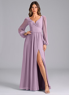 Azazie Zeya Bridesmaid Dresses Wisteria A-Line Long Sleeve Chiffon Dress image1