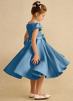 Azazie Pearl Flower Girl Dresses Steel Blue Ball-Gown Pleated Matte Satin Dress image3