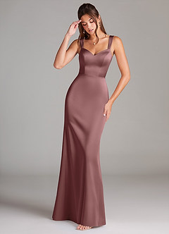 Azazie Denice Bridesmaid Dresses Vintage Mauve Sheath Pleated Stretch Satin Dress image1