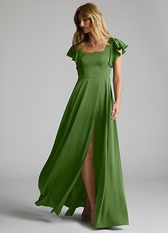 Azazie Bondi Bridesmaid Dresses Basil A-Line Bow Stretch Satin Dress image6