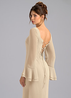 Azazie Leone Bridesmaid Dresses Champagne Mermaid Corset Chiffon Dress image2