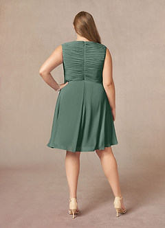 Azazie Theron At-home Try On Dresses Agave A-Line V-Neck Pleated Chiffon Dress image7