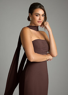 Azazie Saylor Robes de demoiselle d'honneur Robe Sirène en Mousseline de soie Sans bretelles Ganache image2