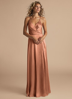 Azazie Davis Bridesmaid Dresses Bronzer A-Line Pleated Metallic Satin Dress image4