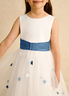 Azazie Cricket vestidos de niña de las flores Vestido de Marfil Crepúsculo de Satin Mate de Corte Princesa con Plisado image8