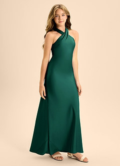 Azazie Doretta Junior Vestido de Esmeralda de Satén Elástico de Corte En A con Plisado image6