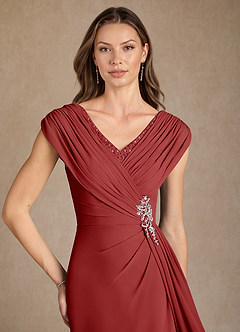 Azazie Bronson Mother of the Bride Dresses Rust A-Line Pleated Chiffon Dress image5