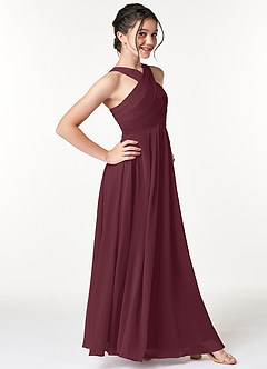 Azazie Kaleigh Junior Robe Trapèze en Mousseline de soie Plissée Cabernet image3