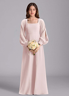 Azazie Bondi Junior Vestido de Rosa Rubor de Gasa de Corte en A con Blusón image3