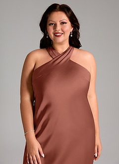 Azazie Doretta Bridesmaid Dresses Auburn Mermaid Pleated Stretch Satin Dress image11