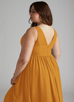 Azazie Yetta Maternity Bridesmaid Dresses A-Line V-Neck Gathered Chiffon Floor-Length Dress image12