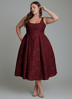 Azazie Amalie Bridesmaid Dresses Cabernet A-Line Pleated Floral Burnout Dress image12