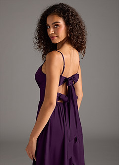 Azazie Zeya Bridesmaid Dresses Grape A-Line Pleated Stretch Satin Dress image5