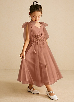 Azazie Minia Flower Girl Dresses Bronzer A-Line Bow Matte Satin Dress image3
