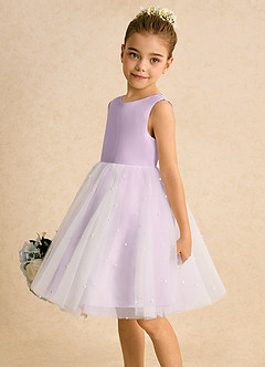 Azazie Esme Flower Girl Dresses Frosted Lilac Ball-Gown Bow Tulle Dress image4