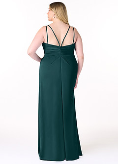 Azazie Aqua Bridesmaid Dresses Pine A-Line V-Neck Pleated Stretch Satin Dress image9