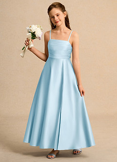 Azazie A-Line/Princess Scalloped Neck Ankle-Length Matte Satin Flower Girl Dresses - Sky Blue