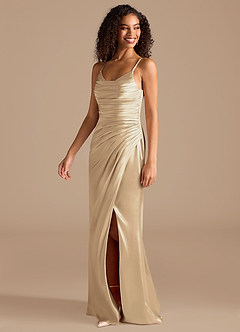 Azazie Deandra Bridesmaid Dresses Champagne Mermaid Pleated Metallic Satin Dress image3