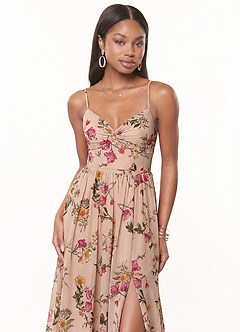 Azazie Zeya Bridesmaid Dresses Rose Petal Floral A-Line V-Neck Pleated Chiffon Dress image5