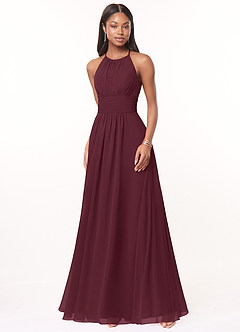 Azazie Bonnie Abiti da Damigella Abito A-Line in Chiffon Increspato con Schiena a Chiave Cabernet image1