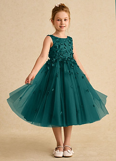 Azazie Lana Flower Girl Dresses Peacock A-Line Sleeveless Matte Satin Dress image5