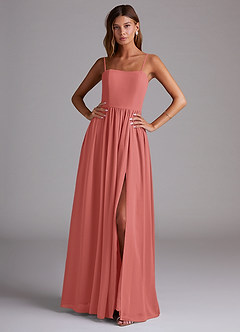 Azazie Calianna Robes de demoiselle d'honneur Robe Trapèze Convertible en Mousseline de soie Épaules dénudées Antique Rose image1