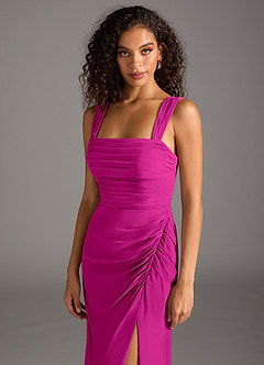 Azazie Jesaphine Bridesmaid Dresses Fuchsia Sheath Bow Chiffon Dress image7