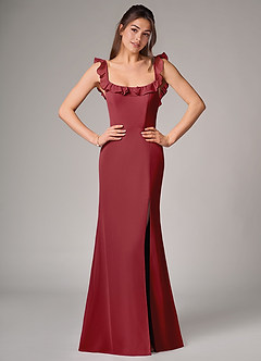 Azazie Callie Bridesmaid Dresses Pomegranate Mermaid Side Slit Chiffon Convertible Dress image1