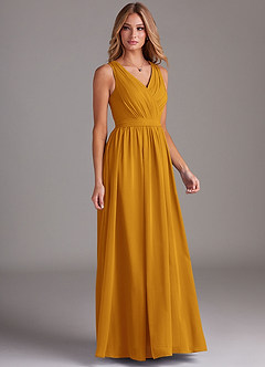 Azazie Kingsley Bridesmaid Dresses Butterscotch A-Line Lace Chiffon Dress image5