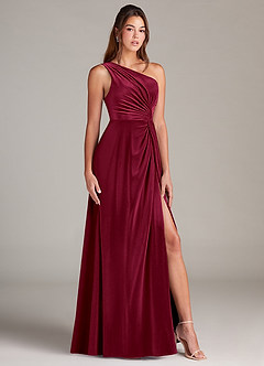 Azazie Brooke Bridesmaid Dresses Burgundy A-Line One Shoulder Velvet Dress image3
