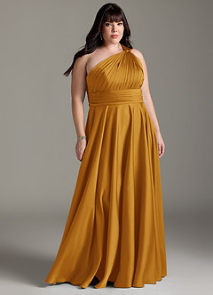 Azazie Charlize Jurken voor bruidsmeisjes Jurk van Stretch Satijn met A-lijn One-shoulder Boterbabbelaar image9