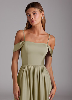Azazie Calianna Brautjungfernkleider Wandelbar A-Linie Schulterfrei Stretch-Satin Kleid Moosgrün image2