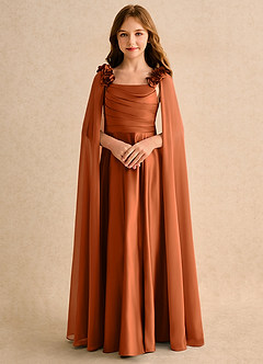 Azazie Rosita Girls Formal Robe Demoiselle D'honneur Fillette Robe Trapèze en Mat Satiné Plissée Orange Brûlée image5