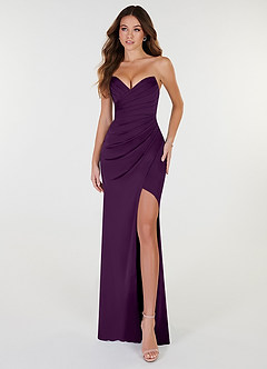 Azazie Yola Bridesmaid Dresses Grape Sheath V-Neck Pleated Stretch Satin Convertible Dress image1