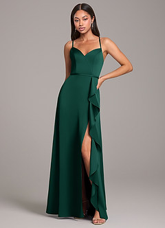 Azazie Naeem Bridesmaid Dresses Emerald A-Line Stretch Satin Dress image1