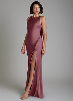 Azazie Dariah Bridesmaid Dresses Desert Rose Mermaid Side Slit Stretch Satin Dress image5