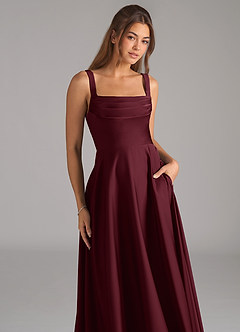 Azazie Shaude Bridesmaid Dresses Cabernet A-Line Pleated Stretch Satin Dress image2