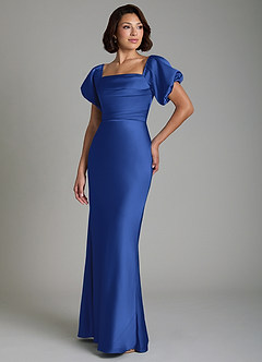 Azazie Lea Bridesmaid Dresses Royal Blue Mermaid Off the Shoulder Stretch Satin Convertible Dress image4