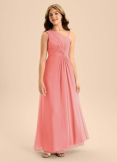 Azazie Brooke Junior Vestido de Coral de Gasa de Corte en A con Corte Lateral image5