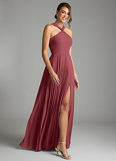 Azazie Afra Abiti da Damigella Abito A-Line in Chiffon Plissettato Merlot image3