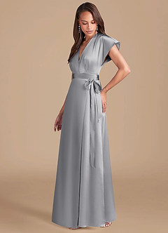 Azazie Nico Vestidos de damas de honor Vestido de Plata de Satén Metálico de Corte en A con Plisado image5